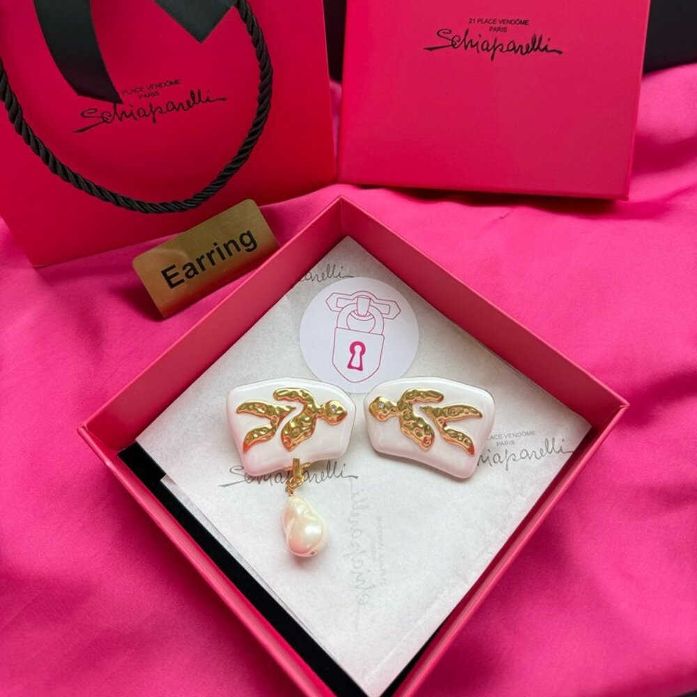 Schiaparelli Pink Gold-Accent Drop Earrings